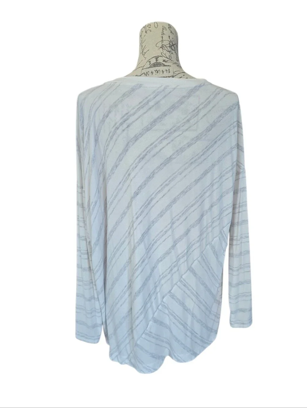 Cabi ATC Habit Tee Heather Gray White Stripe Long Sleeve Oversized Top M